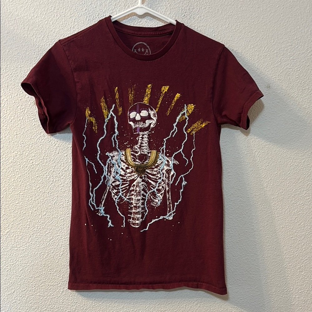 Cula Red Short Sleeve Tee with Skeleton Design